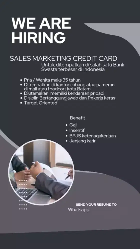 Dibutuhkan segera Sales Marketing Credit Card Perbankan