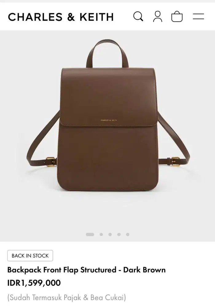 Charles and Keith Backpack Front Flap Structured - Dark Brown