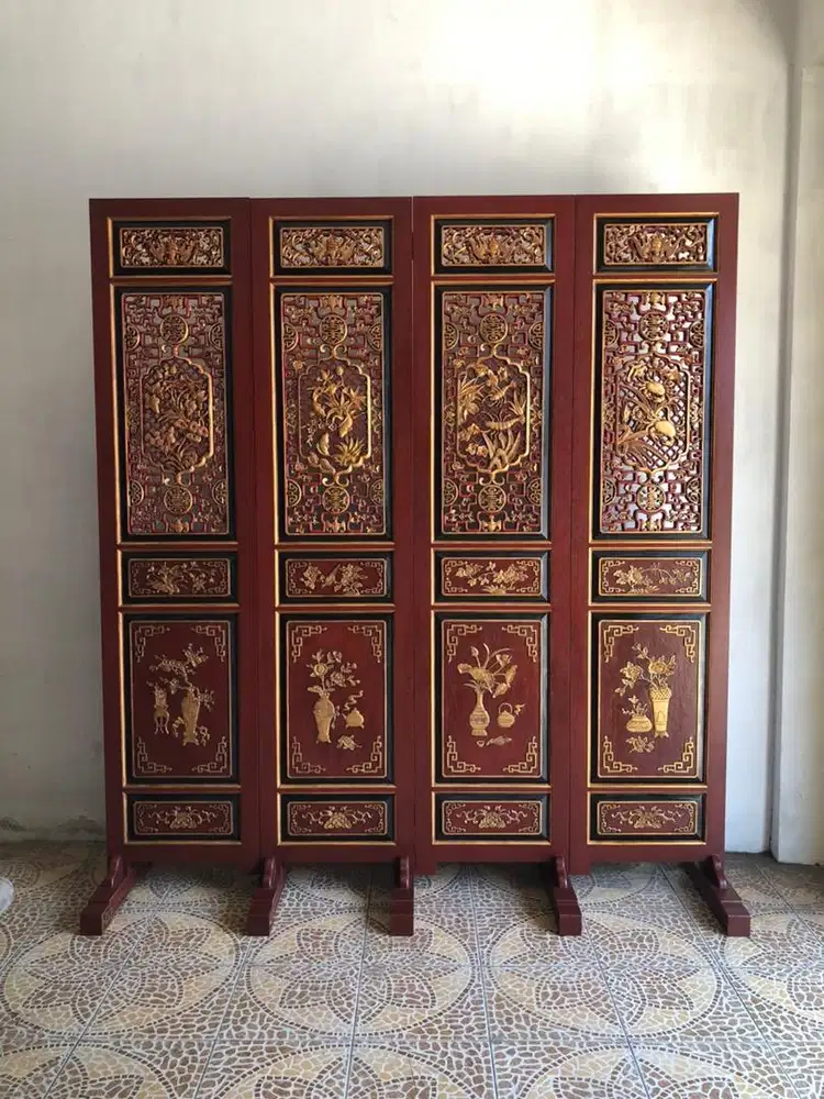 Dijual sketsel chinese ukir bolak balik kayu jati tua