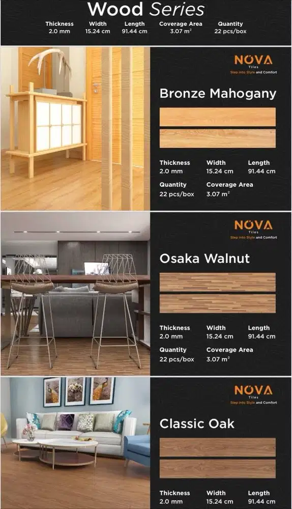 Vinyl Nova 2mm motif kayu dan batu