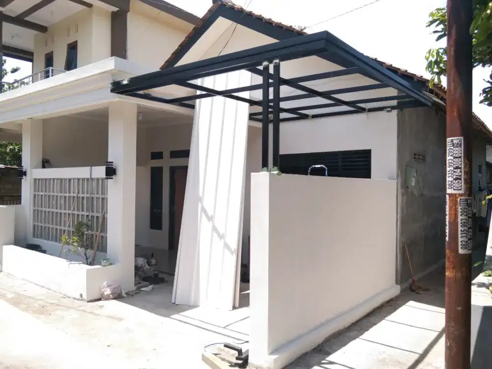 Kanopi minimalis rangka hollo galvanis, singgle layer, double layer