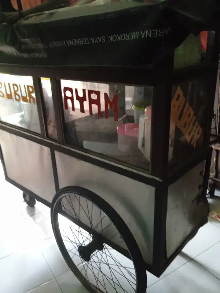 Jual gerobak bubur ayam bekas full kayu dan besi