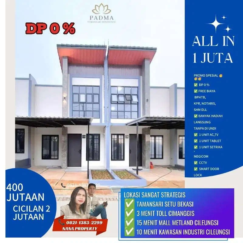 DIJUAL RUMAH MINIMALIS DP 0 PADMA TAMANSARI RESIDENCE  ALL IN 1 JUTA
