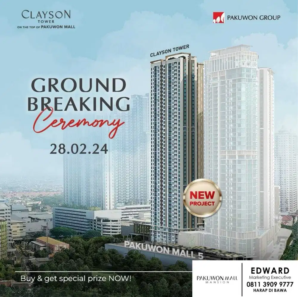 Apartemen Studio & 2BR Clayson Tower Pakuwon Mall Surabaya