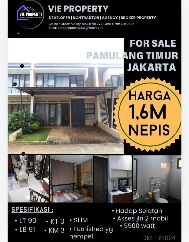 Di Jual cepat rmh bagus siap huni, dekat pintu tol