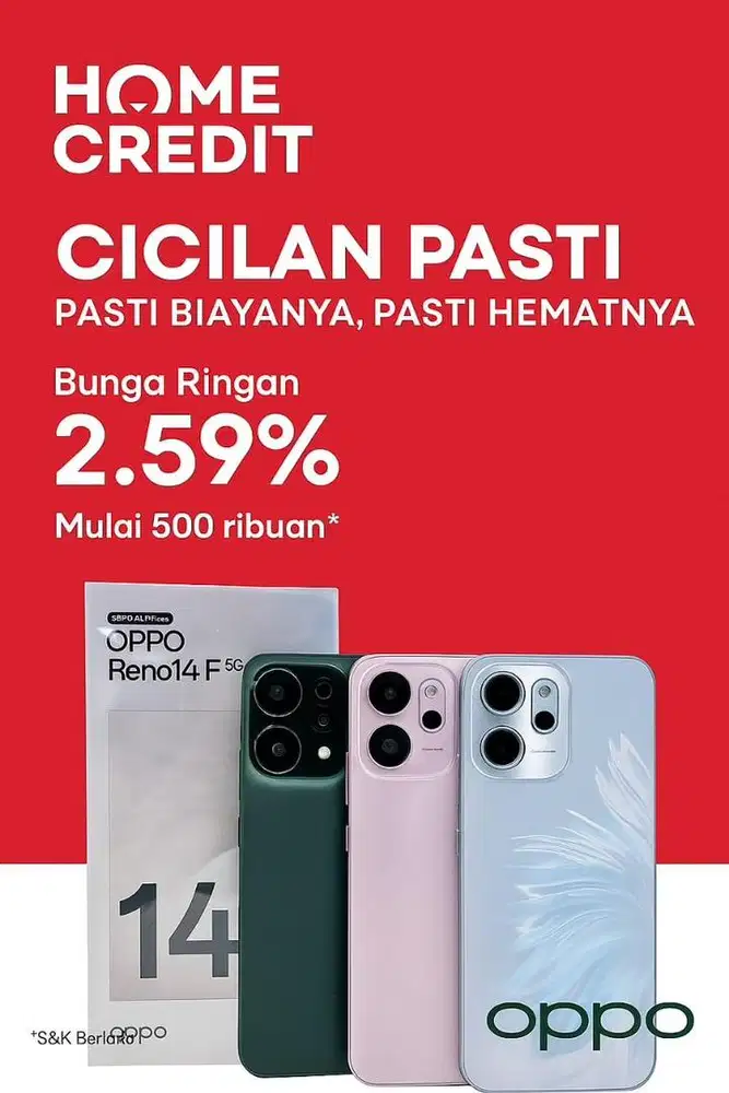 Oppo reno 14 Series Promo cicilan homecredit mulai 500ribuan/bulan