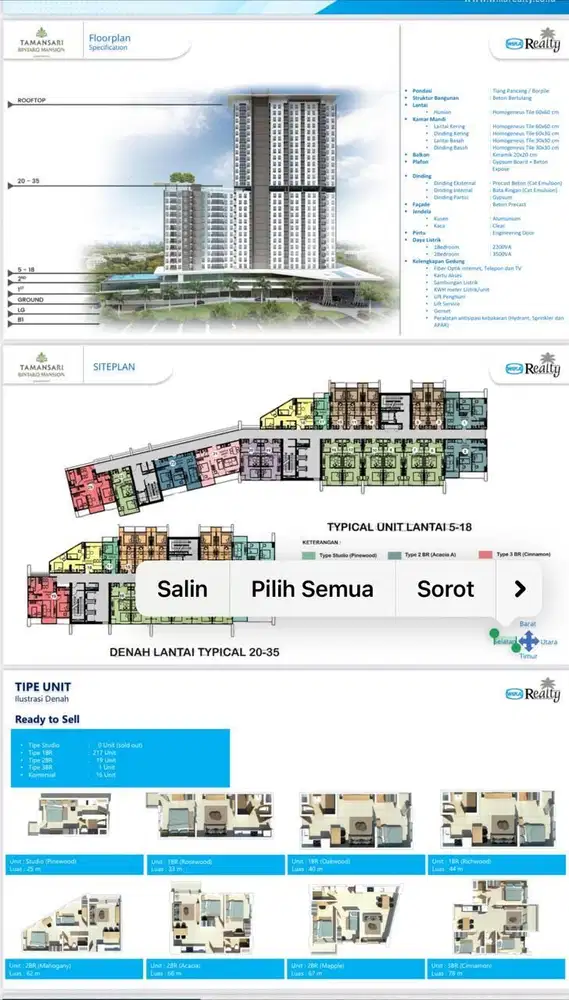Di Jual Apartemen Tamansari Bintaro Mansion ready Stok siap huni