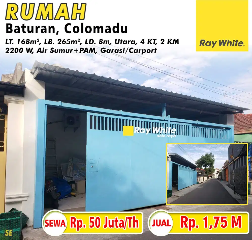 Rumah 2 Lt 4KT Baturan Colomadu, Jual (Turun Harga) / Disewakan