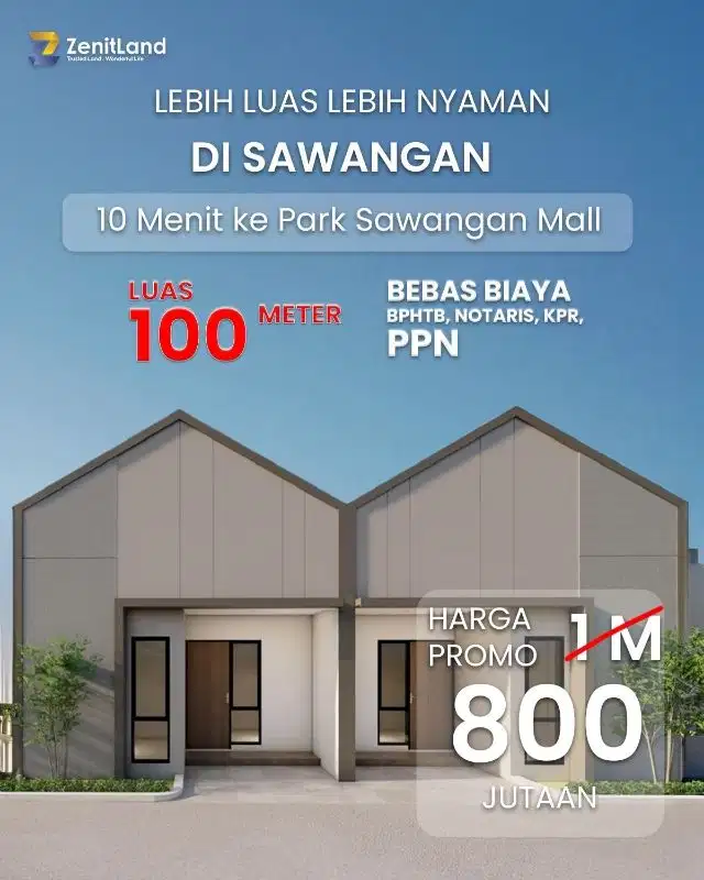 Rumah 800Jtan dapat luas tanah 100an