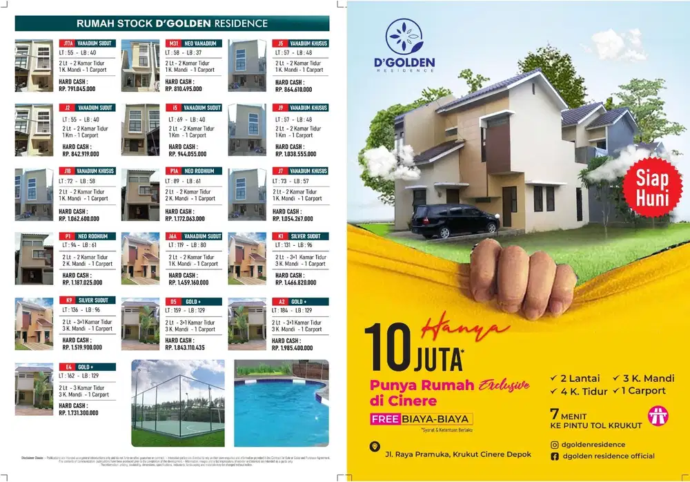 Rumah baru siap huni di D'Golden Cinere Residence