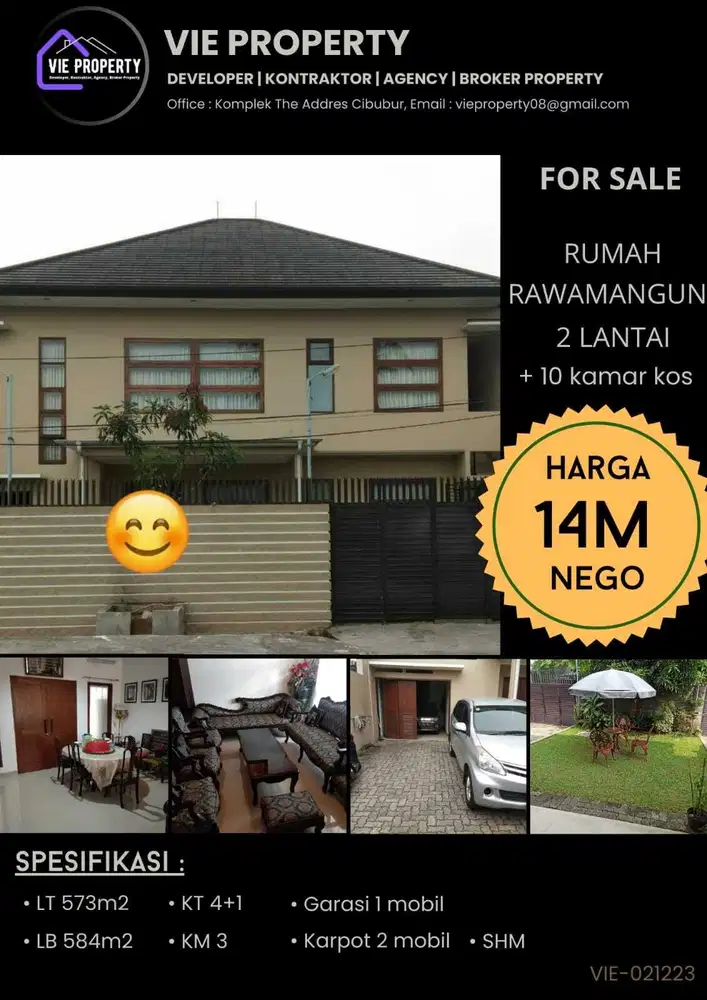 JUAL CEPAT diRAWAMANGUN RUMAH 2 LANTAI dan 10 KAMAR KOS KOSAN