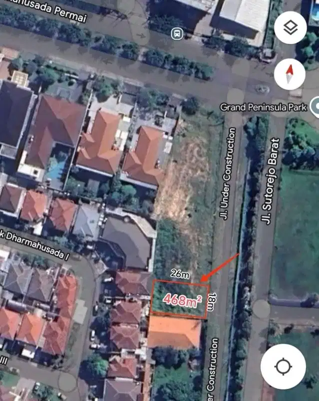 kavling sebelah peninsula. depan kampus c. dkt galaxy mall