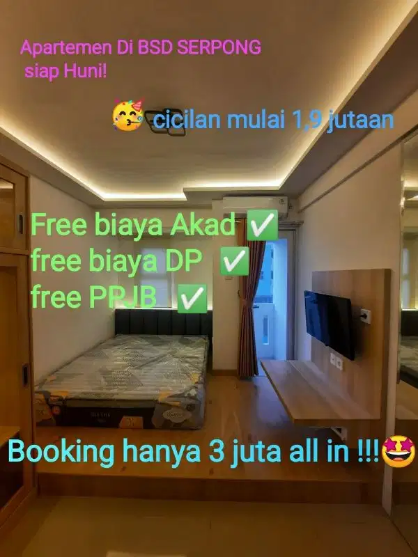 apartemen 1 jutaan di bsd siap huni gratis motor!