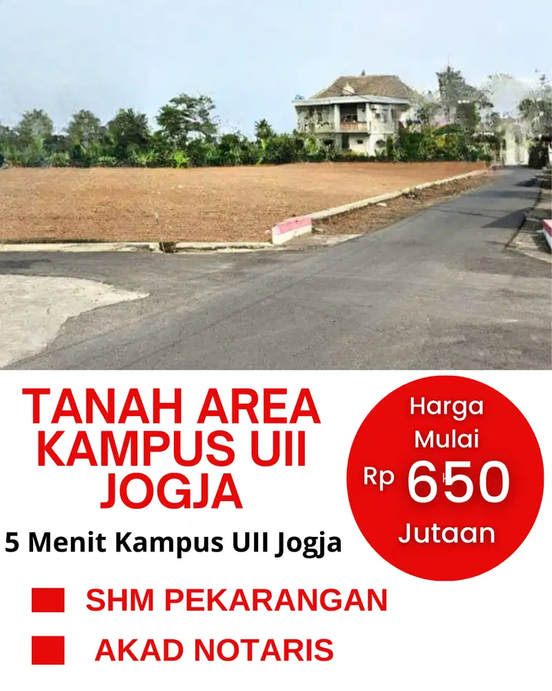 Tanah Area Kampus UII Jogja, Cocok untuk Kos dan Villa