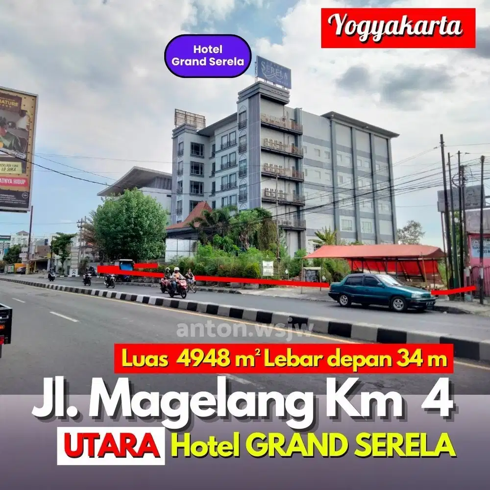 Tanah Jogja Jl.MAGELANG Km4 Utara Hotel GRAND SERELA Lt 4948 m² ld 34