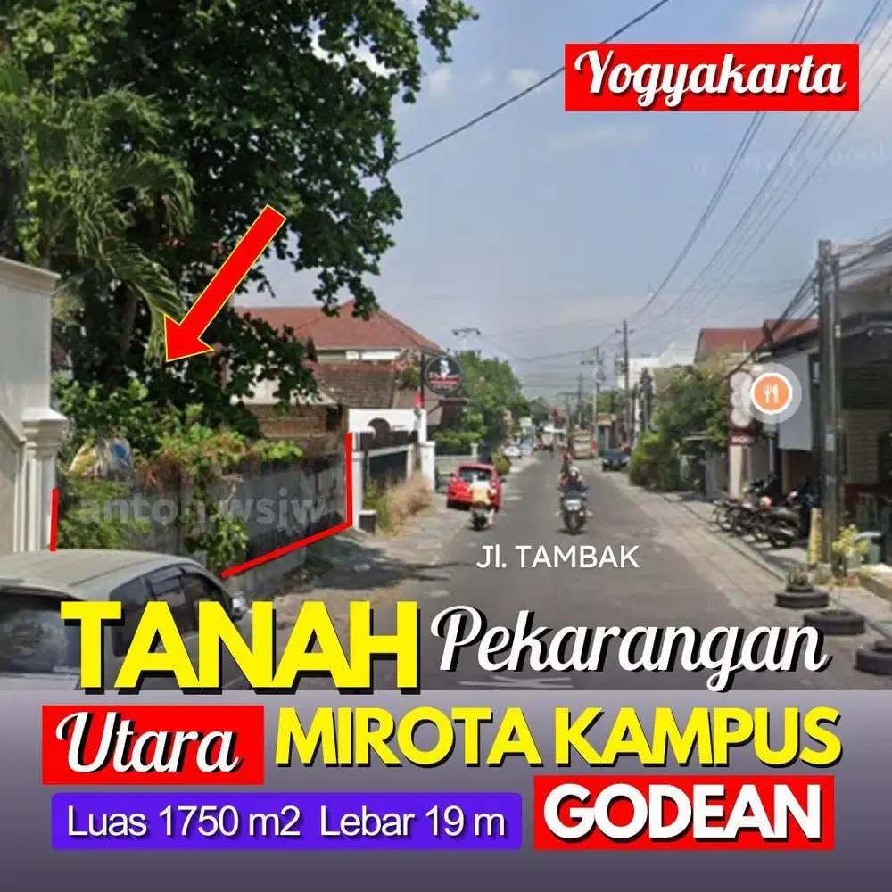 Tanah Strategis Jogja Mirota  Kampus Jl. Godean Lt 1750 m2 ld 19 m