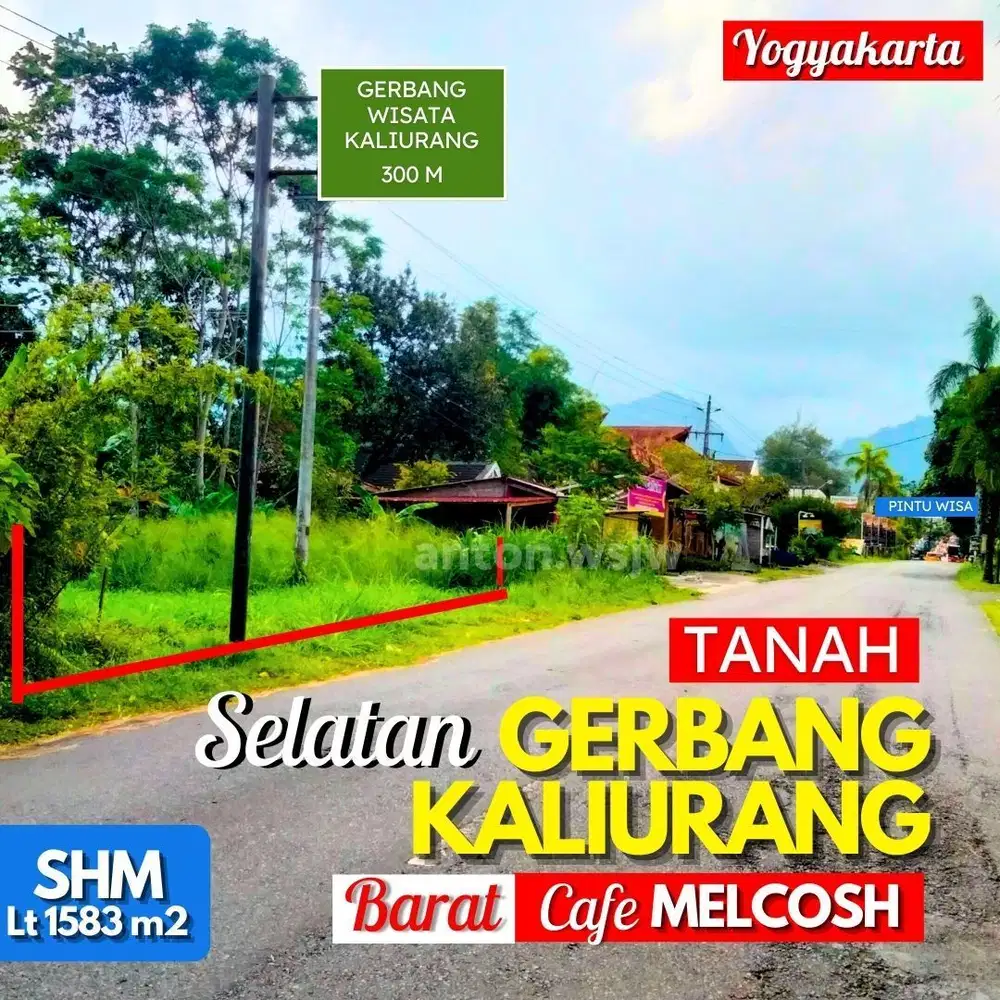 Tanah Murah Jogja selatan GERBANG wisata Kaliurang Lt 1583 m2 lb 15 m