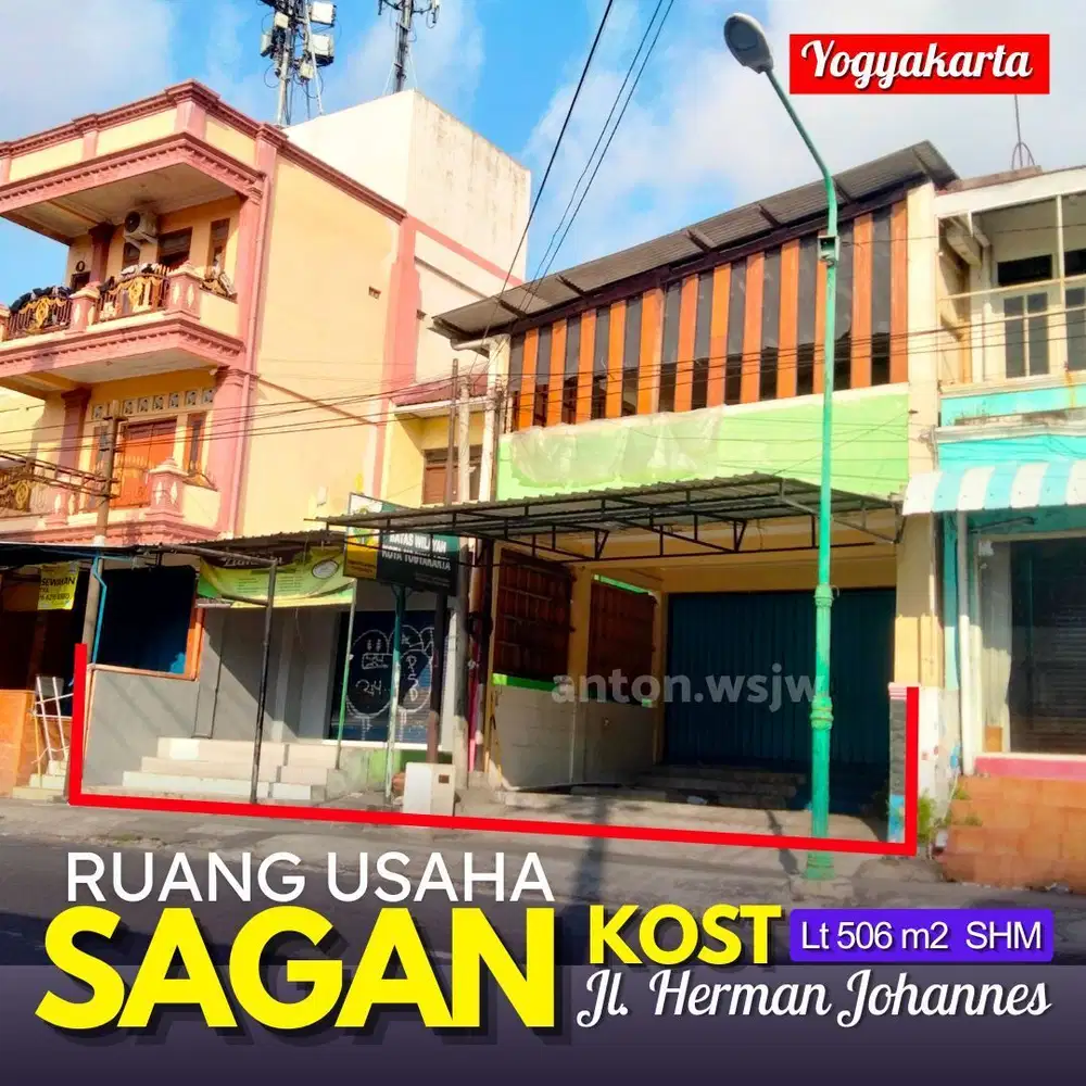 Ruang Usaha strategis SAGAN Jogja 2 Ruko, kost 23 kamar Lt 506 m² SHM