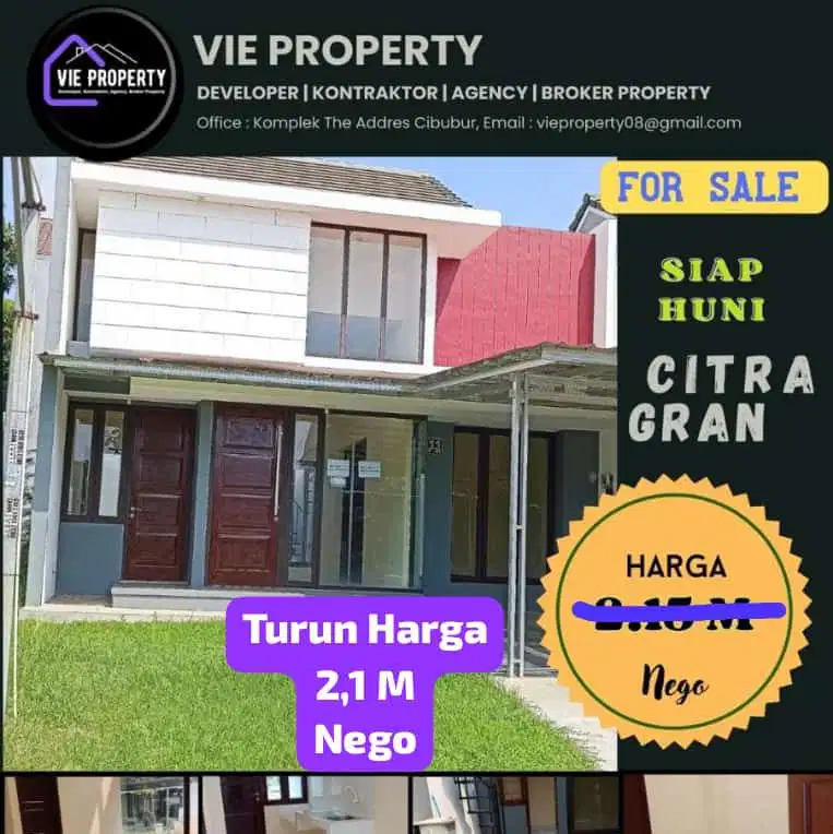 Turun Harga CITRAGRAN CIBUBUR Rumah Siap Huni Luas Tanah 180m2