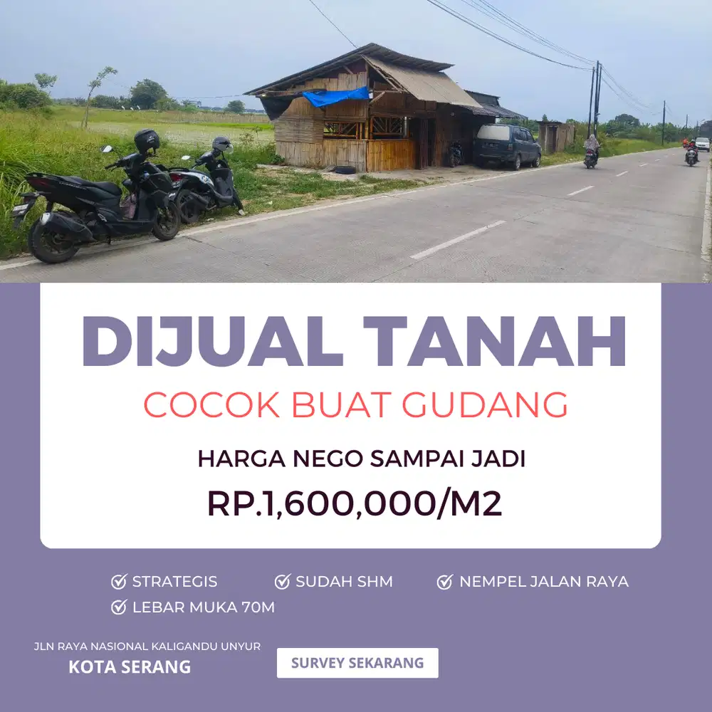 TANAH  2500M2 DI KOTA SERANG DEKAT PINTU TOL COCOK BANGUN GUDANG