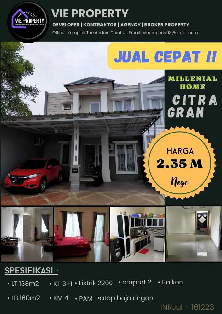 CITRAGRAN CIBUBUR JUAL CEPAT Rumah 2 Lantai Siap Huni CCTV 4 Kamera