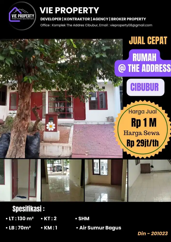 THE ADDRESS CIBUBUR RUMAH DIJUAL CEPAT ATAU DISEWAKAN 29jt PER TAHUN