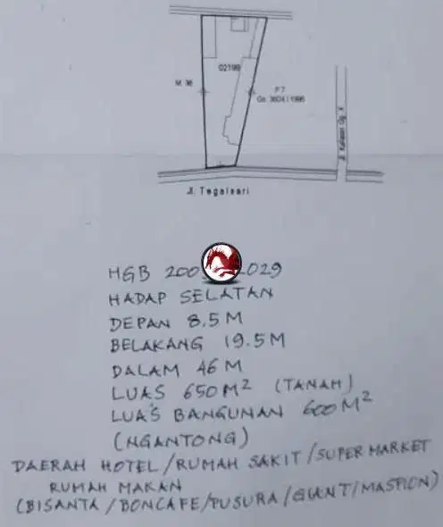 JUAL RUMAH LOKASI STRATEGIS UNTUK USAHA TEGALSARI SURABAYA