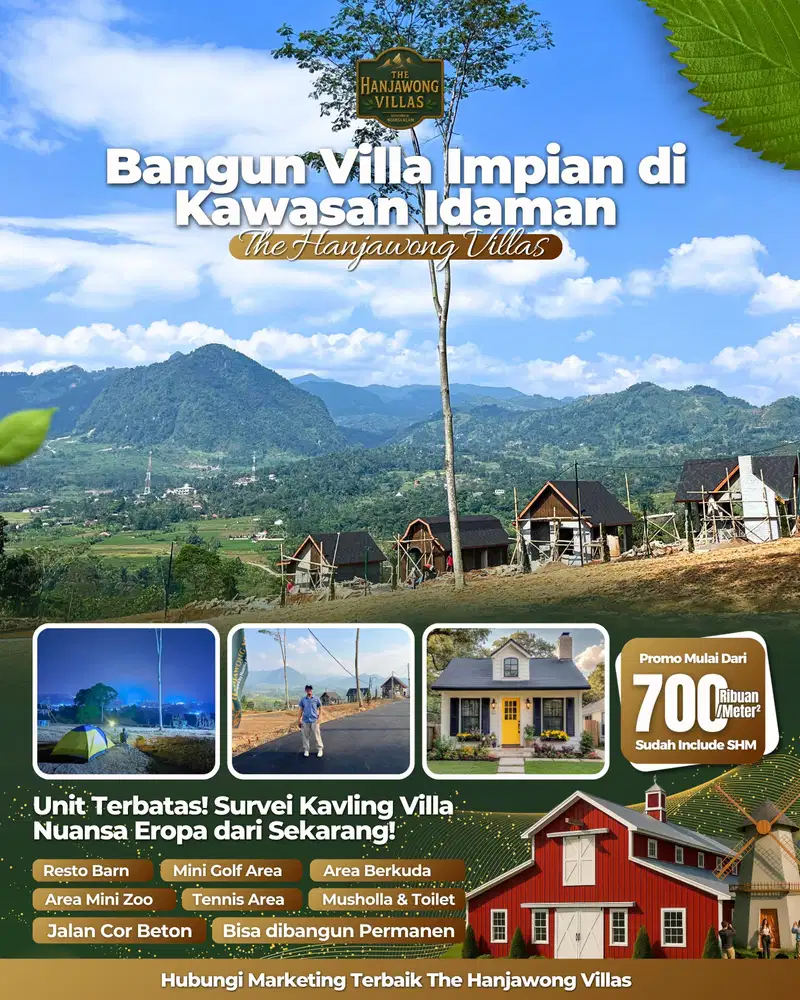 Dijual tanah murah legalitas SHM View estetik gunung HANJAWONG villas