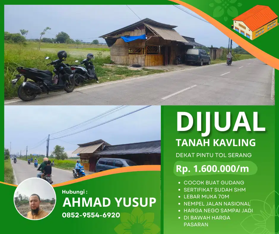 TANAH LUAS 2500M KOTA SERANG COCOK BUAT GUDANG