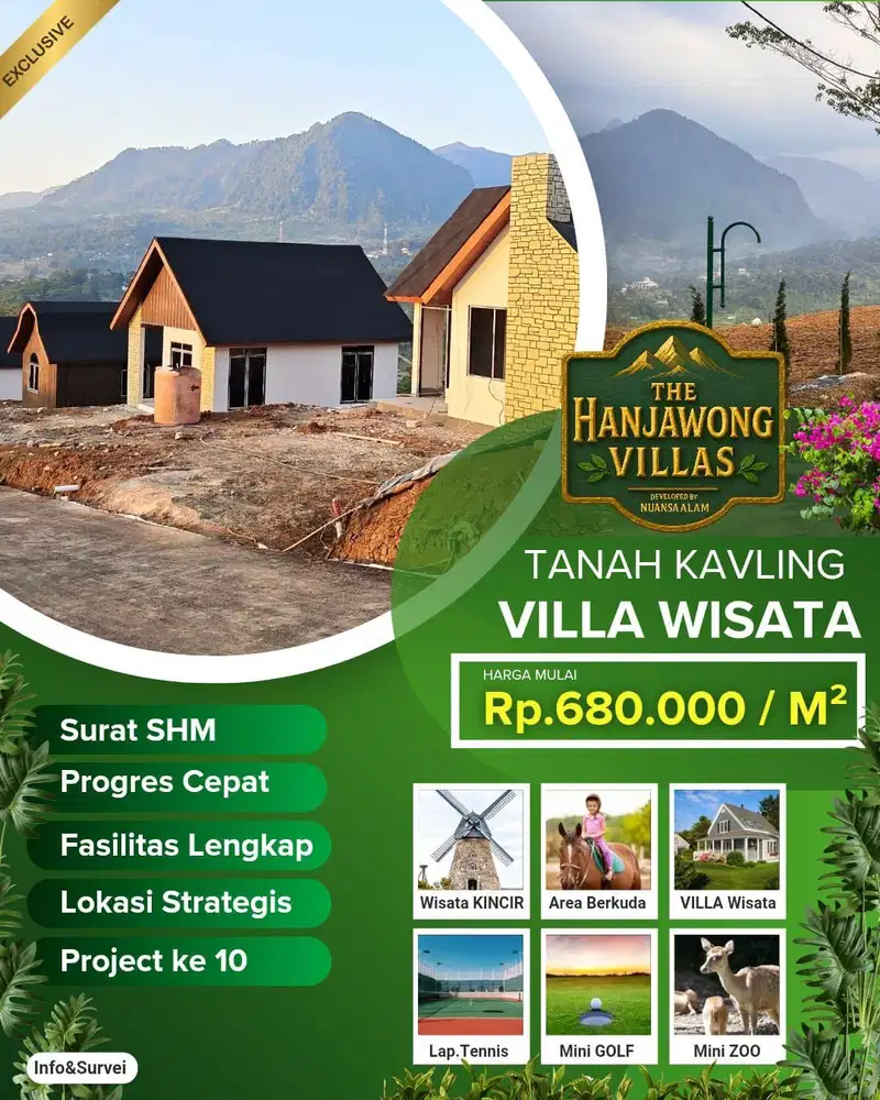 Dijual tanah kavling eksklusif dengan konsep Eropa view pegunungan