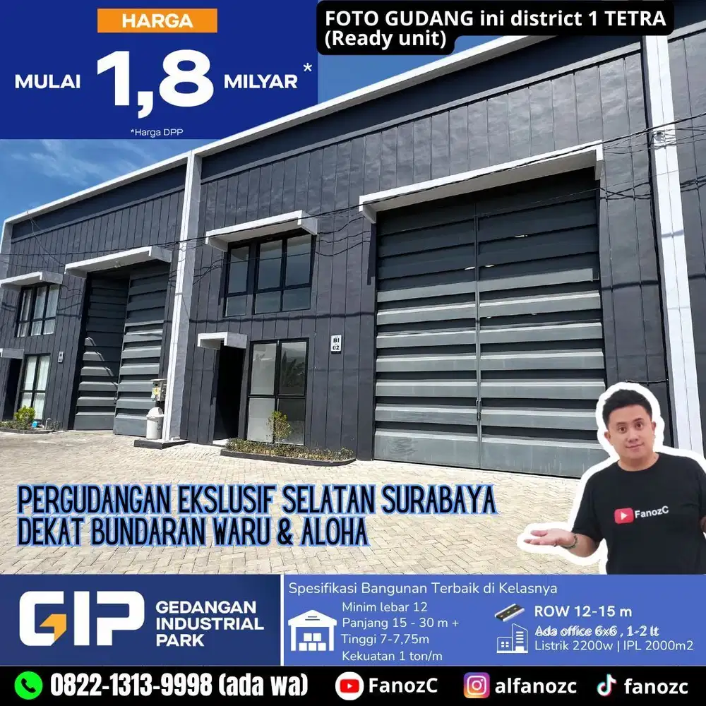 jual gudang surabaya, Gedangan Industrial park, gudang modern