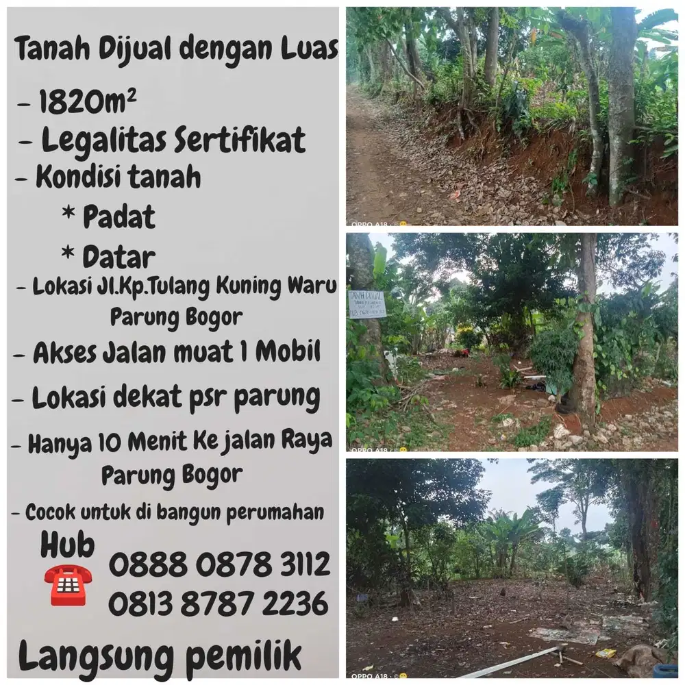 Di Jual Tanah kosong di Jl. Kampung Tulang Kuning Waru Parung Bogor