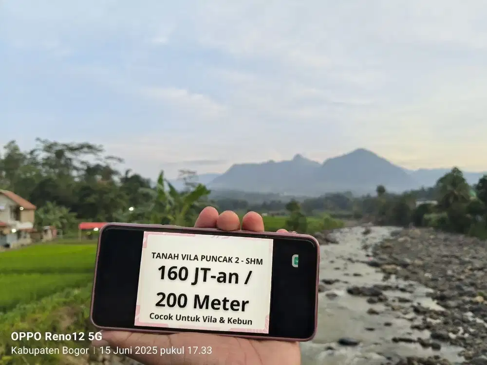 Kavling Strategis di Puncak Dua dengan View Gunung, Sawah, dan Sungai