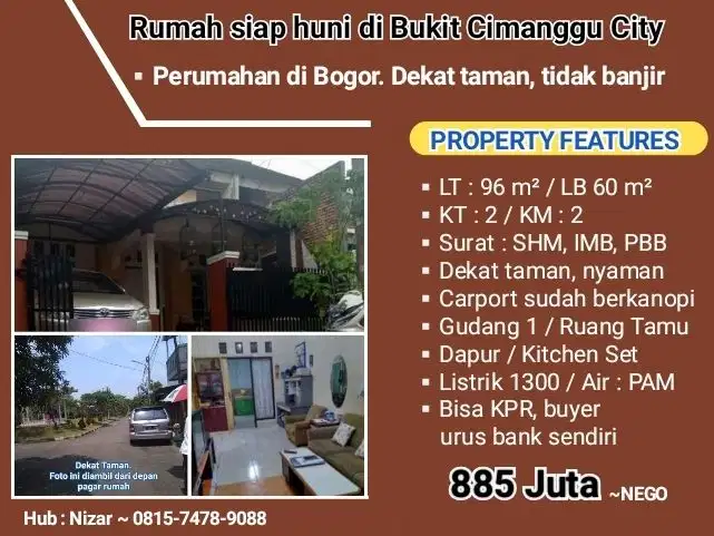 Rumah di Bukit Cimanggu Bogor. Dekat Taman, sirkulasi udara nyaman.