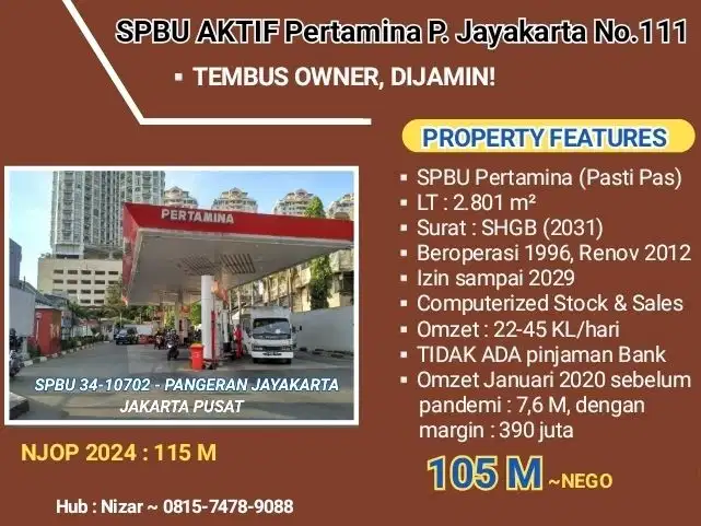 TURUN HARGA dari 120 M jadi hanya 105 M . SPBU Jl. Pangeran Jayakarta