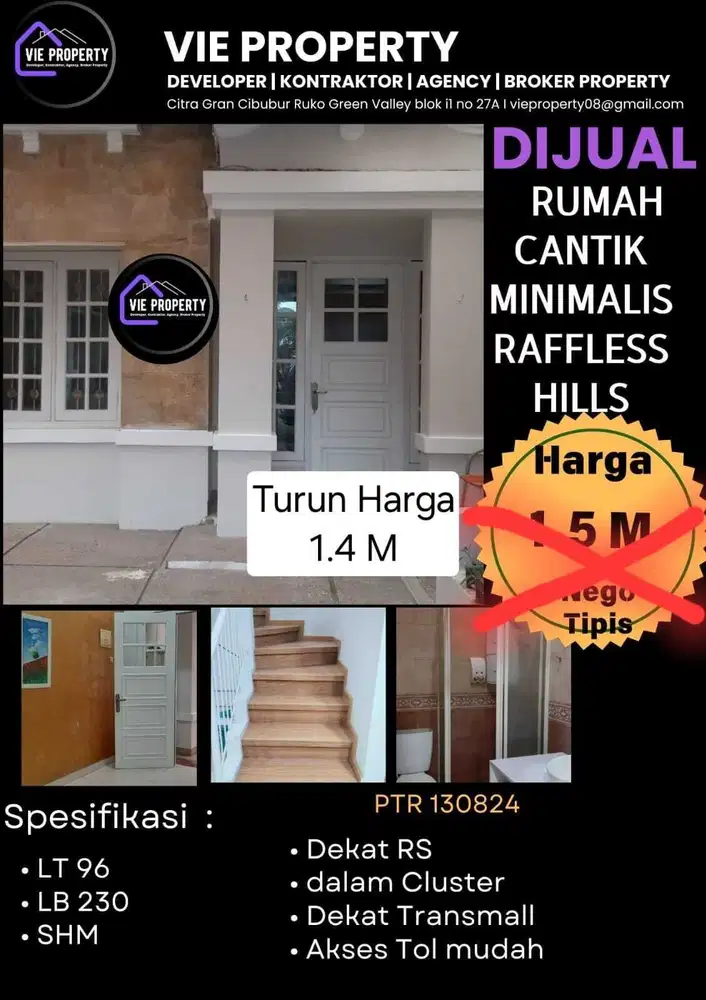 Muraah Raffles Hills Cibubur Rumah Cantik dijual cepat LB 230 m2