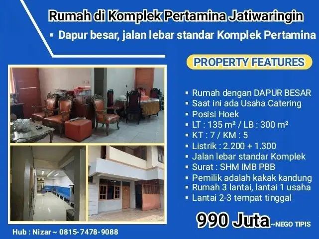 Rumah dengan DAPUR BESAR di Komplek Pertamina Jatiwaringin Asri