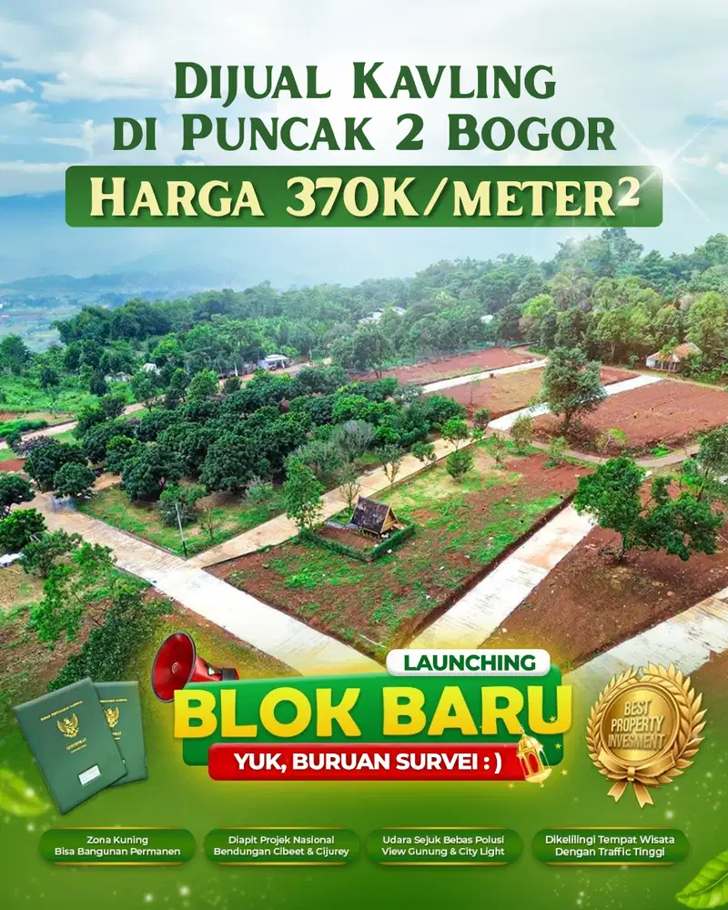 Best Investment! Kavling SHM Cuma 30 Menit Akses Tol Kota Wisata