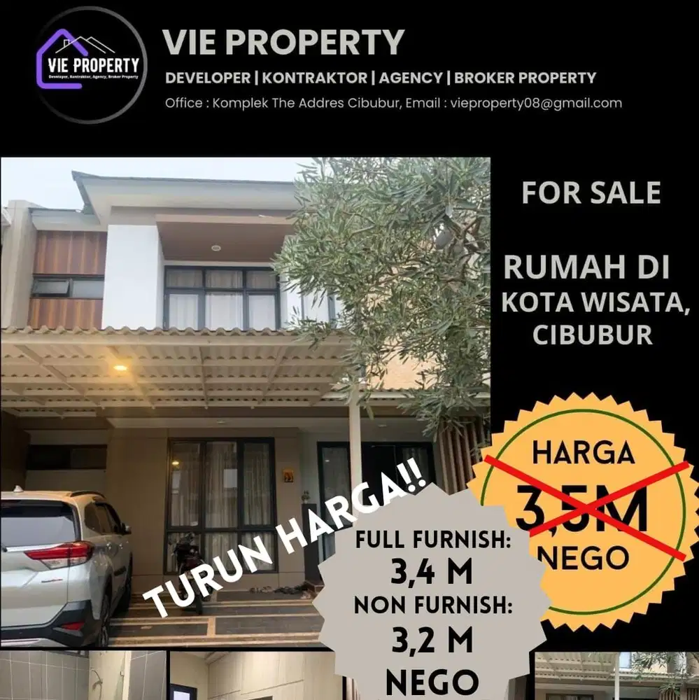 TURUN HARGA Kota Wisata Cibubur Rumah Full Furnished Siap Huni