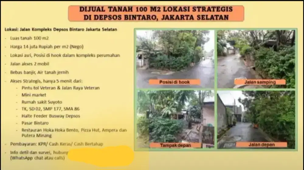 Dijual Cepat Tanah Hook Lokasi Strategis Depsos Bintaro, di Jaksel