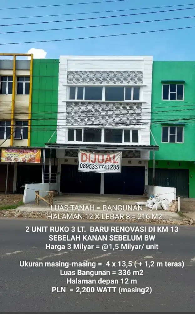 Ruko 2 unit 3 Lantai Jl. Palembang Betung Km 13