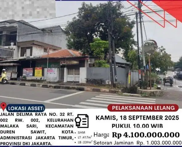Djual rumah pinggir jl utama di malaka Jakarta timur
