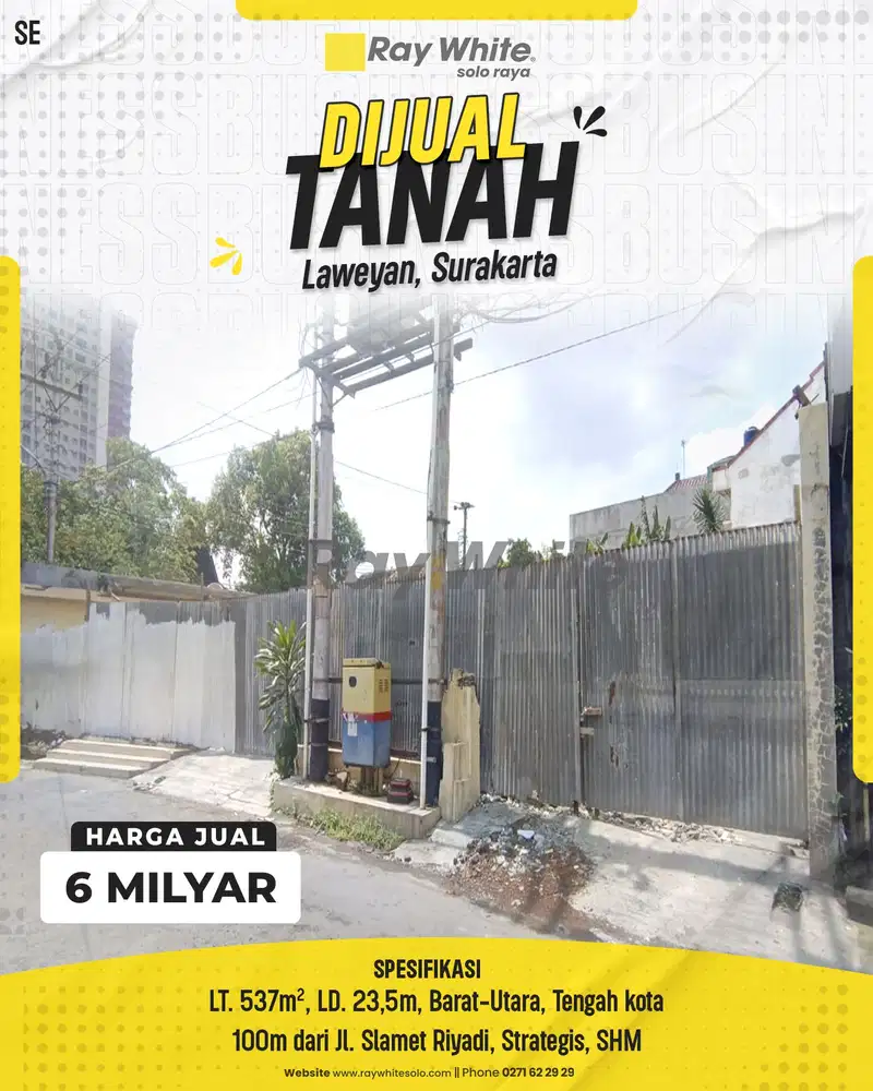 Tanah Hook 537m² di Kalitan, 100m dari Jl. Slamet Riyadi