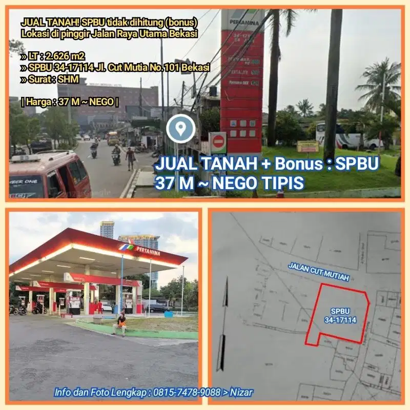 JUAL TANAH! SPBU tidak dihitung (bonus) di pinggir Jalan Utama Bekasi