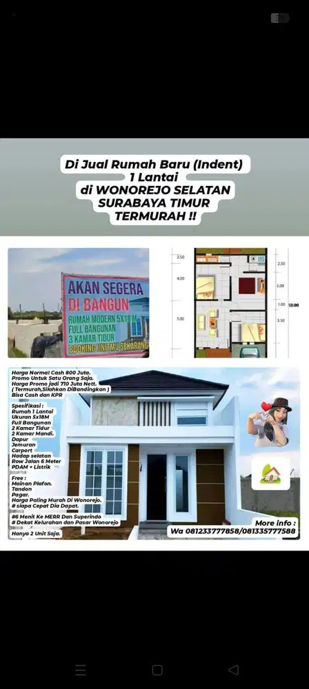 Di Jual Rumah Baru Indent 1 Lantai Termurah di Wonorejo Rungkut Sby