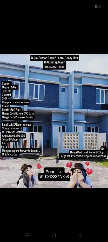 DiJual Rumah Baru Siap Huni 2 Lantai di Gunung Anyar Surabaya Termurah