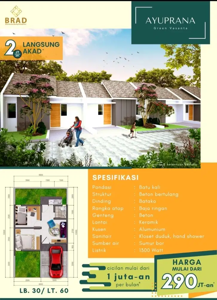 Rumah Ready siap huni dekat grand batavia DP 0% free Surat2 BPHTB ajb