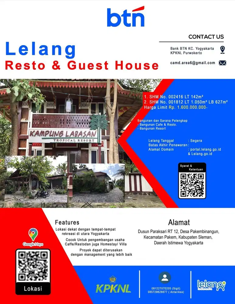 ASET BTN JOGJA. RESTO, VILA, GUEST HOUSE CANTIK DI PAKEM SLEMAN