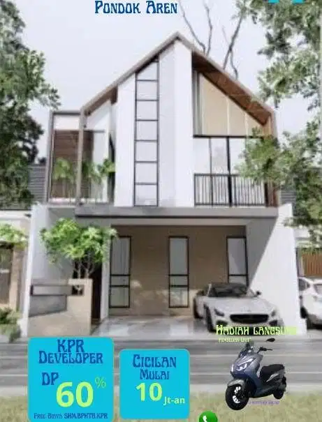 Jual Rumah Baru 2 Lt dalam Cluster di Pondok Aren Tangerang Selatan.