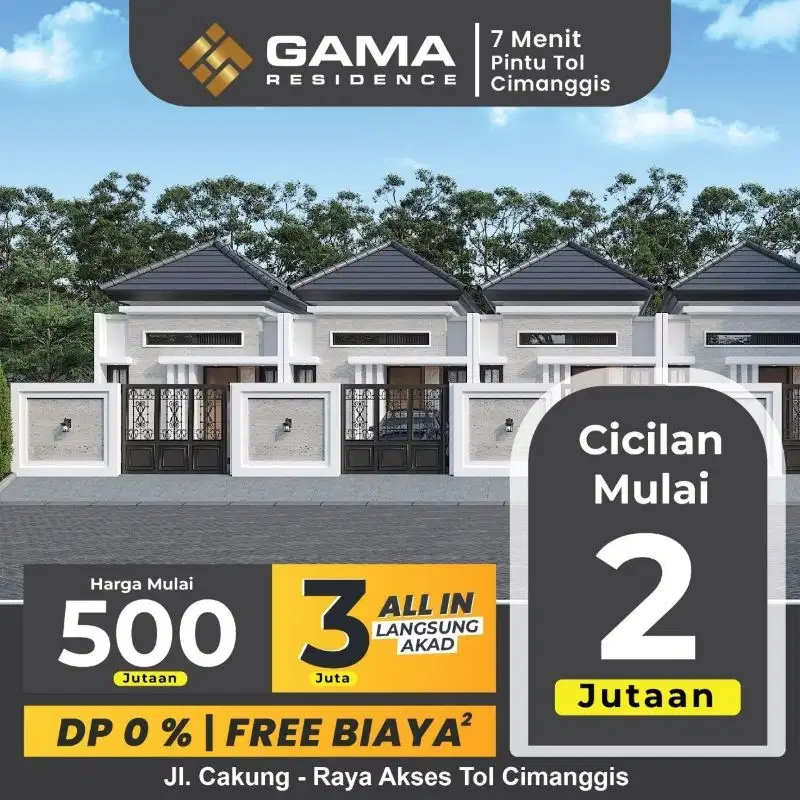 DIJUAL RUMAH CLUSTER MEWAH 1 LANTAI 500JTAN KPR DP 0% ALL IN